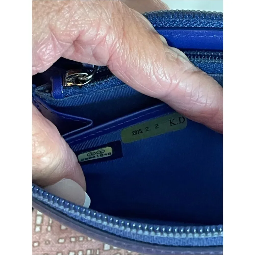 Vintage Chanel Blue Caviar CC Zip Around Wallet Clutch Leather Made in Spain